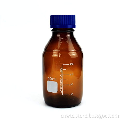Amber Graduated Glass Reagent/Media Bottle with Blue Screw Cap
